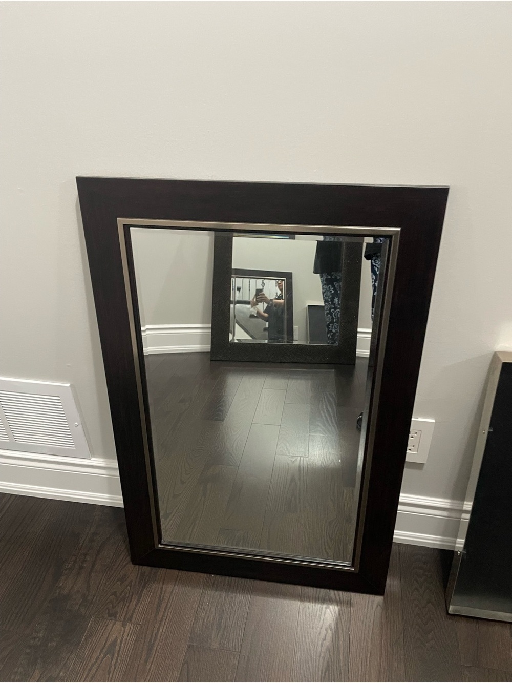 Contemporary Brown Wood-Framed Wall Mirror